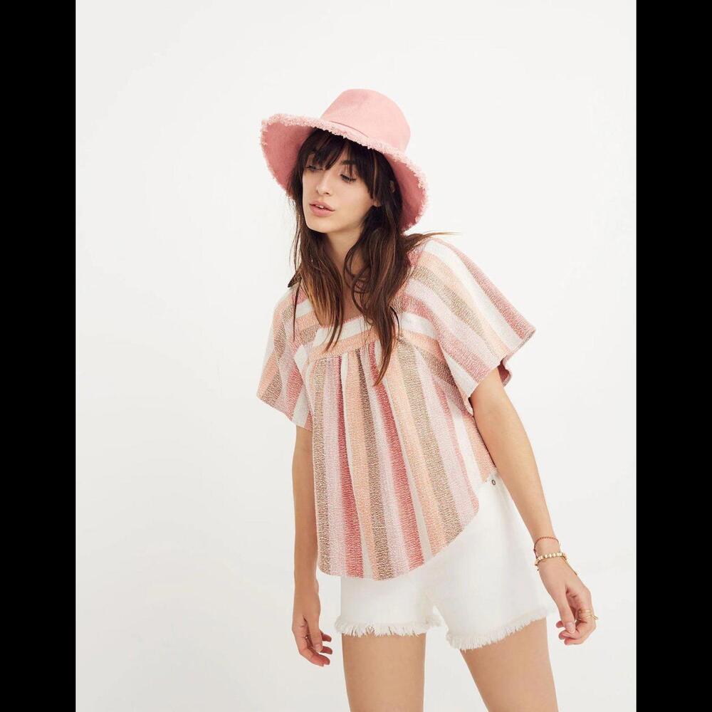 XS Women's Madewell Texture & Thread Butterfly Top in Sherbet Stripe Cream Peach